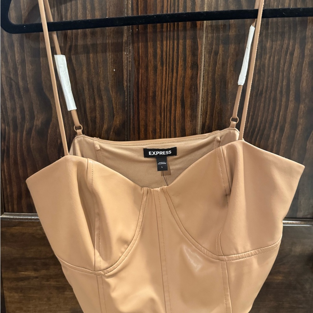 Express Camel Faux Leather Bustier Crop  Top